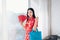 Smile of Portrait Beauty Asian Woman with Chinese dress,Qipao,Cheongsam