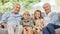Smile, portrait and children with grandparents on a sofa in the living room of modern family home. Happy, love and young