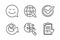 Smile, Search flight and Confirmed icons set. Internet, Share idea and Patient history signs. Vector