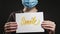 Smile sign covid-19 quarantine woman face mask