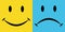 Smile and sorrow, the emotions joy and disappointment, vector icons, emotions of happiness and sadness