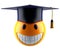 Smile sphere emoticon with graduation student cap.