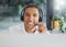 Smile, talking and portrait of a man in a call center for online support, consulting and advice. Happy, conversation and