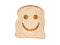 A smile toasted on a slice of bread, isolated on white