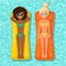 Smile woman, girl swims, tanning on air mattress in swimming pool. People floating on toy with ball isolated on water background.