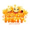 Smile yellow faces emoji cartoon characters. Birthday party card