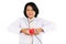 Smiled kindness asian female doctor standing and holding red heart in her hands isolated on white background