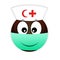 Smiley african nurse red cross and crescent in a medical bandage on the lips against bacteria. Communication on the Internet and