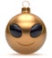 Smiley alien face Christmas ball Happy New Year bauble golden