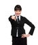 Smiley businesswoman pointing