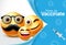 Smiley characters vaccine vector banner design. Time to vaccinate text with family 3d emoji character and syringe element.