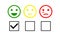 Smiley checklist or smiley emoticons icon positive, neutral and negative. Customer service quality feedback Isolated on white