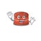 Smiley cherry macaron cartoon mascot design with waving hand