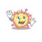 Smiley coronaviridae viruscartoon mascot design with waving hand