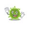 Smiley coronavirus cartoon mascot design with waving hand