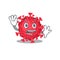 Smiley coronavirus substance cartoon mascot design with waving hand