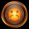 Smiley dissatisfied icon golden, isolated on black