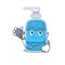 Smiley doctor cartoon character of hand wash gel with tools