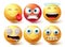 Smiley emoji face vector set. Smileys and emoticon happy, hungry and angry icon collection
