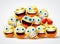 Smiley emoji faces group vector design. Smileys emojis yellow circle face group.