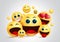 Smiley emoji group vector design. Emojis yellow smiley face of friends happy together with facial expression.