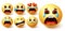 Smiley emoji in tears vector set. Smileys yellow face in crying, sad, broken hearted