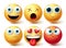 Smiley emoji vector set. Smileys emoticon happy, angry, in love and dizzy icon collection