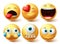 Smiley emoji vector set. Smileys emoticon happy, cute, crying and cyclops eye yellow icon collection