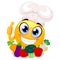 Smiley Emoticon wearing Chef Hat holding Vegetables