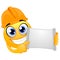 Smiley Emoticon wearing a helmet Engineer while holding a blank open paper board