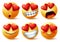 Smiley emoticons or emojis face with heart eye vector set. Smileys emoji of red hearts with in love, broken, blissful, happy.