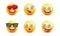 Smiley face 3d icons or yellow emojies with happy expressions, spheric characters laughing, in love and cool in