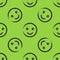 Smiley face drawn with a brush. Seamless pattern. Green, black.