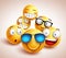 Smiley face emoticons vector characters with funny group