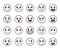 Smiley face flat line vector icons set with funny facial expressions