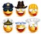 Smiley face vector set of professions with hats like police