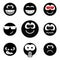 Smiley faces expressing different feelings, black and white version