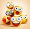 Smiley faces group of vector emoticon characters with funny facial expressions