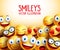 Smiley faces vector background with different facial expressions
