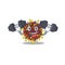 Smiley Fitness exercise corona virus molecule cartoon character raising barbells