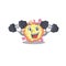 Smiley Fitness exercise coronaviridae virus cartoon character raising barbells