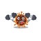 Smiley Fitness exercise gamma coronavirus cartoon character raising barbells