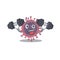 Smiley Fitness exercise microbiology coronavirus cartoon character raising barbells