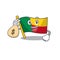 Smiley flag benin Scroll cartoon character with money bag