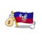 Smiley flag haiti Scroll cartoon character with money bag