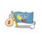 Smiley flag palau Scroll cartoon character with money bag