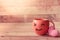 Smiley funny coffee cup with heart on wood