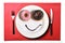 Smiley happy face made on dish with donuts eyes and chocolate syrup as smile in sugar and sweet addiction nutrition