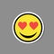 Smiley love heart eyes sticker. Vector illustration