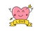 A smiley love heart icon with pink color and love banner or badge on bottom with arrow loves for valentine - vector